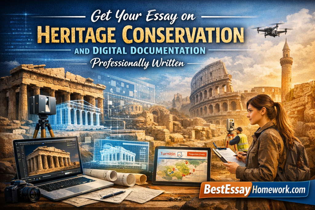 Promotional banner about heritage conservation and digital documentation with ancient ruins, a drone, and field researchers using laptops and maps.